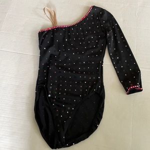 Balera dance costume black leotard rhinestones S